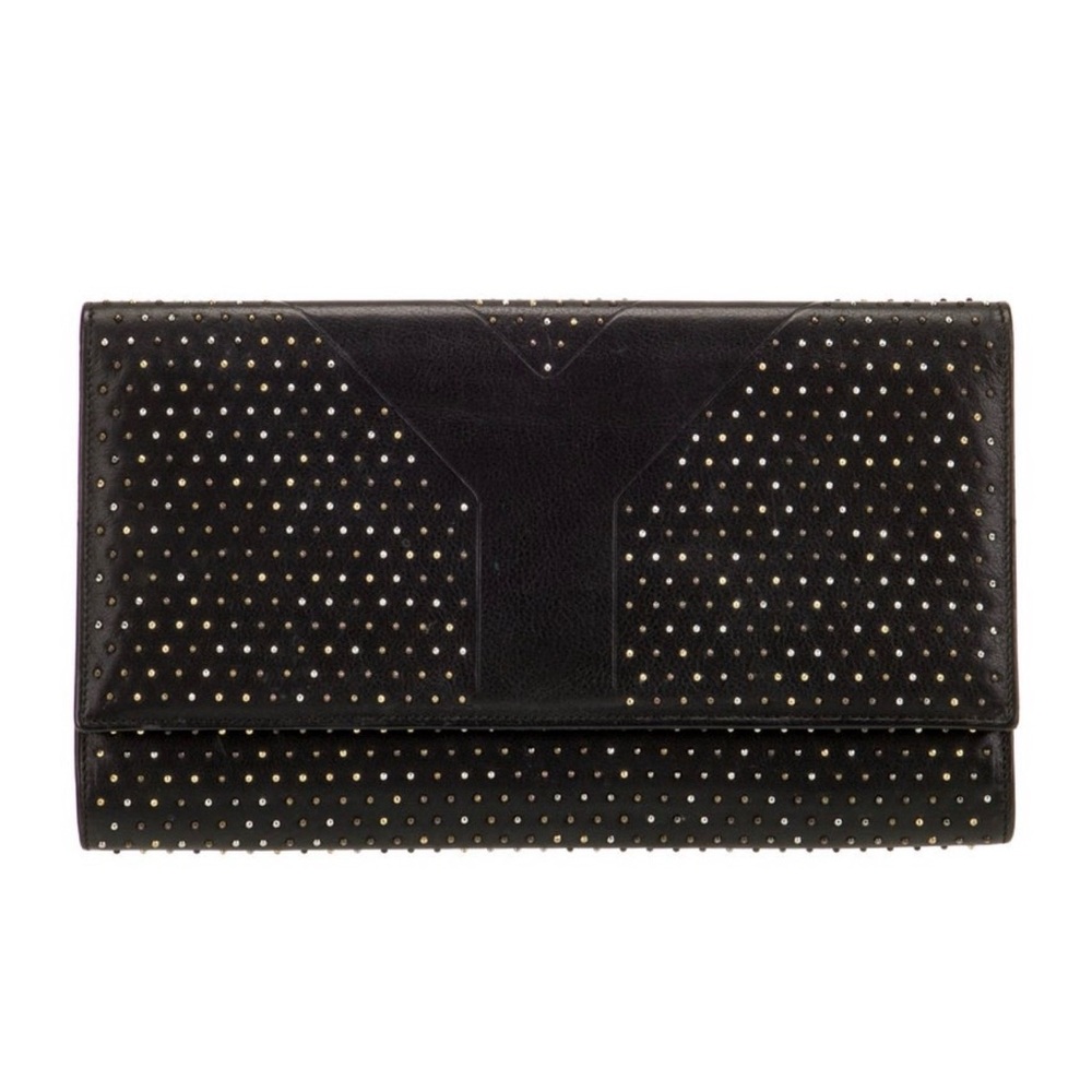 Yves Saint Laurent Authentic Black Clutch with Gold Studs